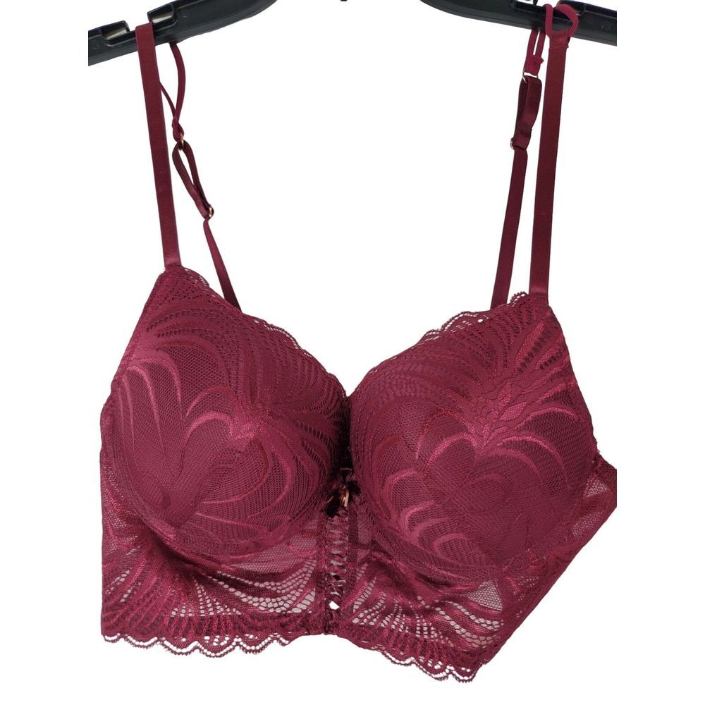 NWOT Rachel Roy Burgundy Red Lace Semi Sheer Padded‎ Bra Size 36B